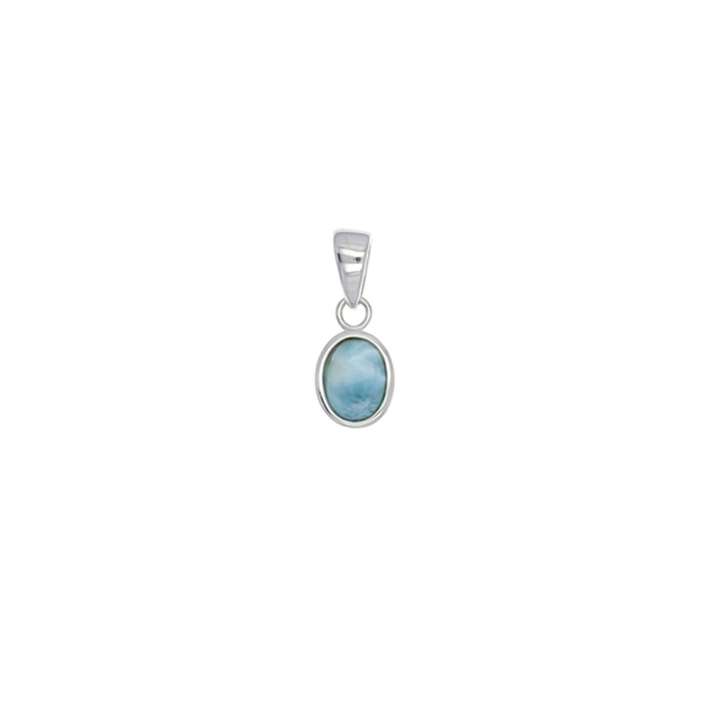 925 Sterling Silver 10x8mm Oval Larimar Pendant 2.41 gm